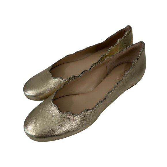 Copper Key Women Metallic Gold Ballet Flats SZ 9.5M Scalloped Edge Slip-On Shoes - Picture 10 of 13